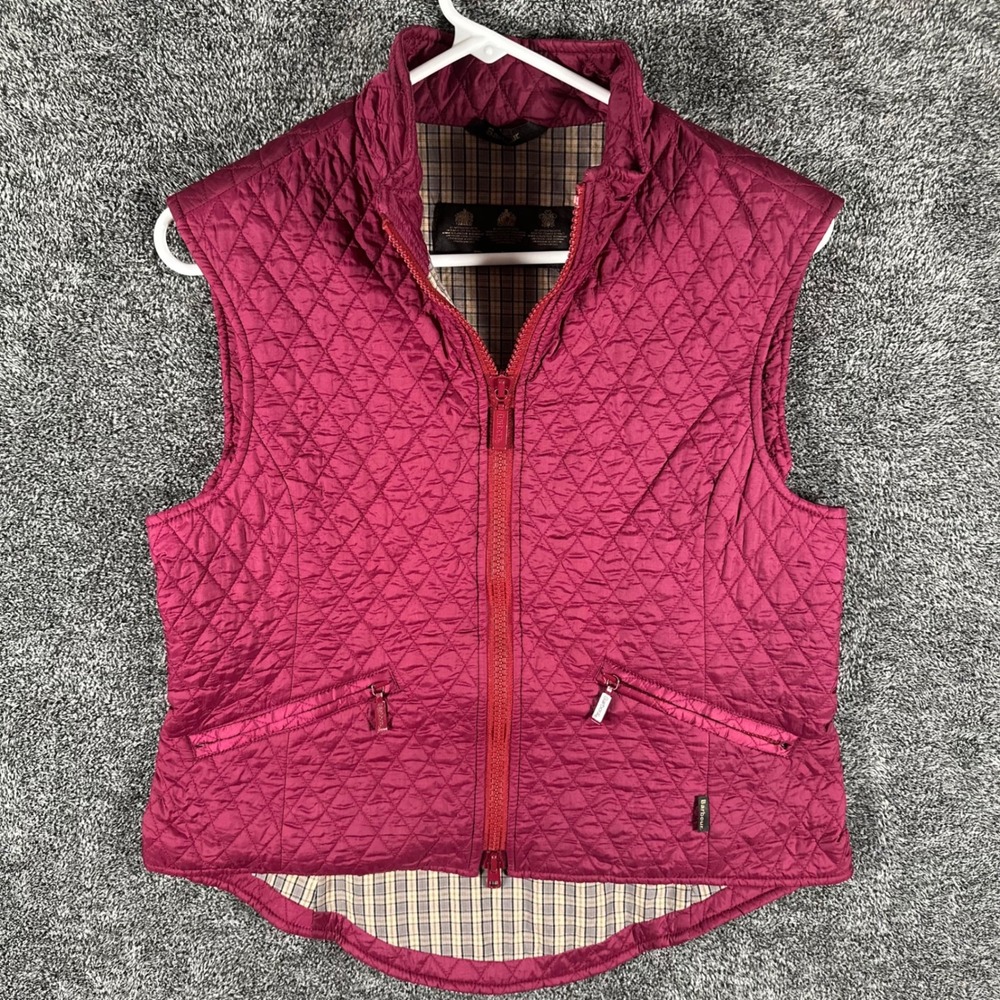 Barbour Vest Womens Size 6 (S) Quilted Berry Pink Tartan Lining Gilet Zip Up